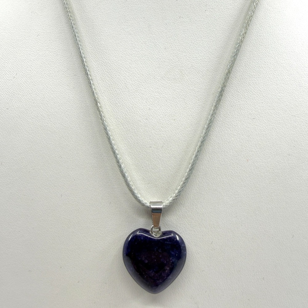 Deep Purple Heart Pendant Necklace Silver Tone Cord Minimalist Bohemian Gift